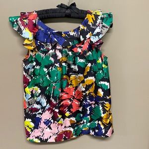 J. CREW Multicolor Floral Ruffle Flutter Sleeve Silk Lightweight Blouse